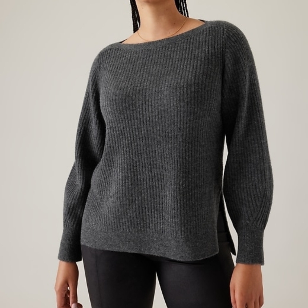 Athleta Charcoal Grey Layover Sweater Merino Wool Blend